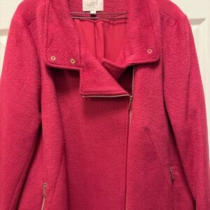 LOFT Pink Wool-Blend Asymmetrical Zip Pea Coat